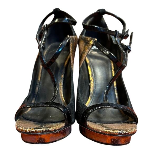 BRIAN ATWOOD Animal Print Reptile Gold Campisa T Strap Platform Sandal Heels 6.5 - Picture 5 of 9